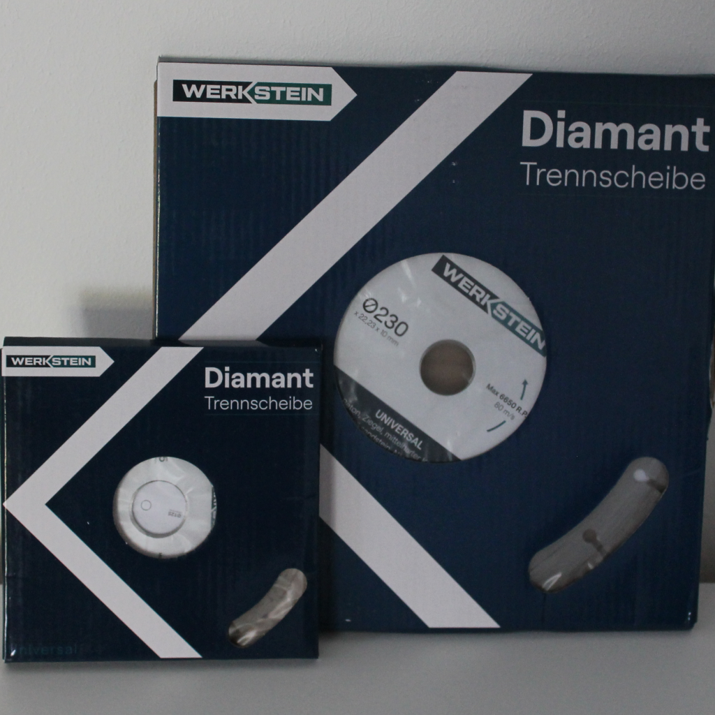 Produktverpackung beider Diamant Trennscheiben in der Größe 125 mm und 230 mm