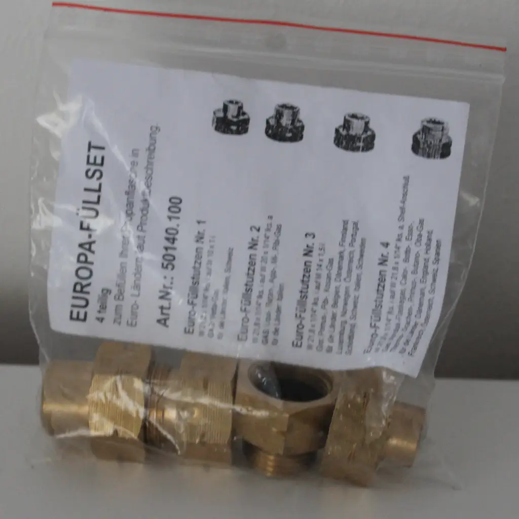 Verpackung des Gasflaschen-Adapter Sets zum Befüllen