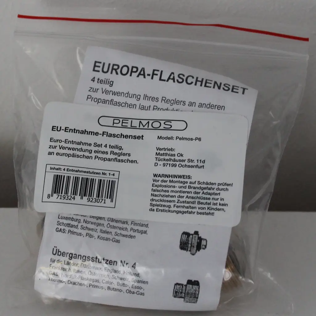 Verpackung des Gasflaschen-Adapter Set zum Entnehmen