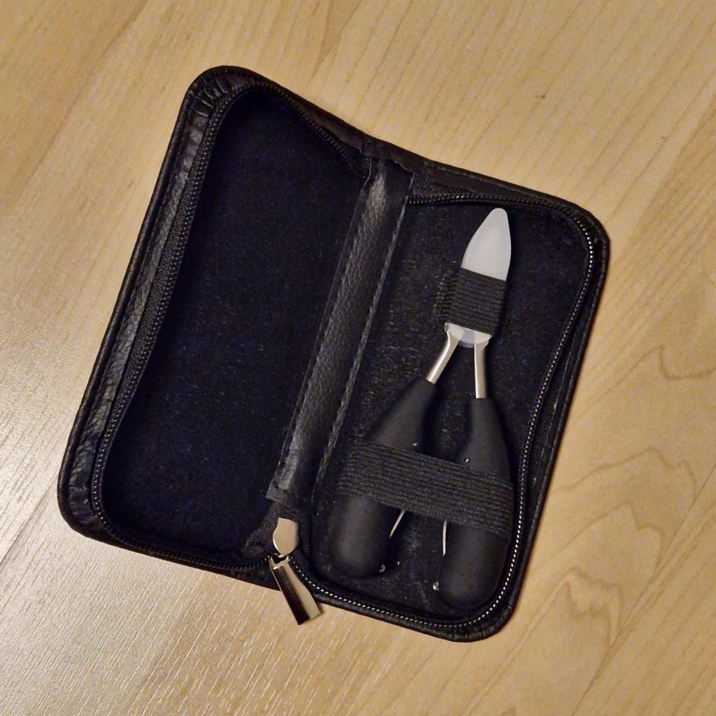 Nail nippers in a leather case