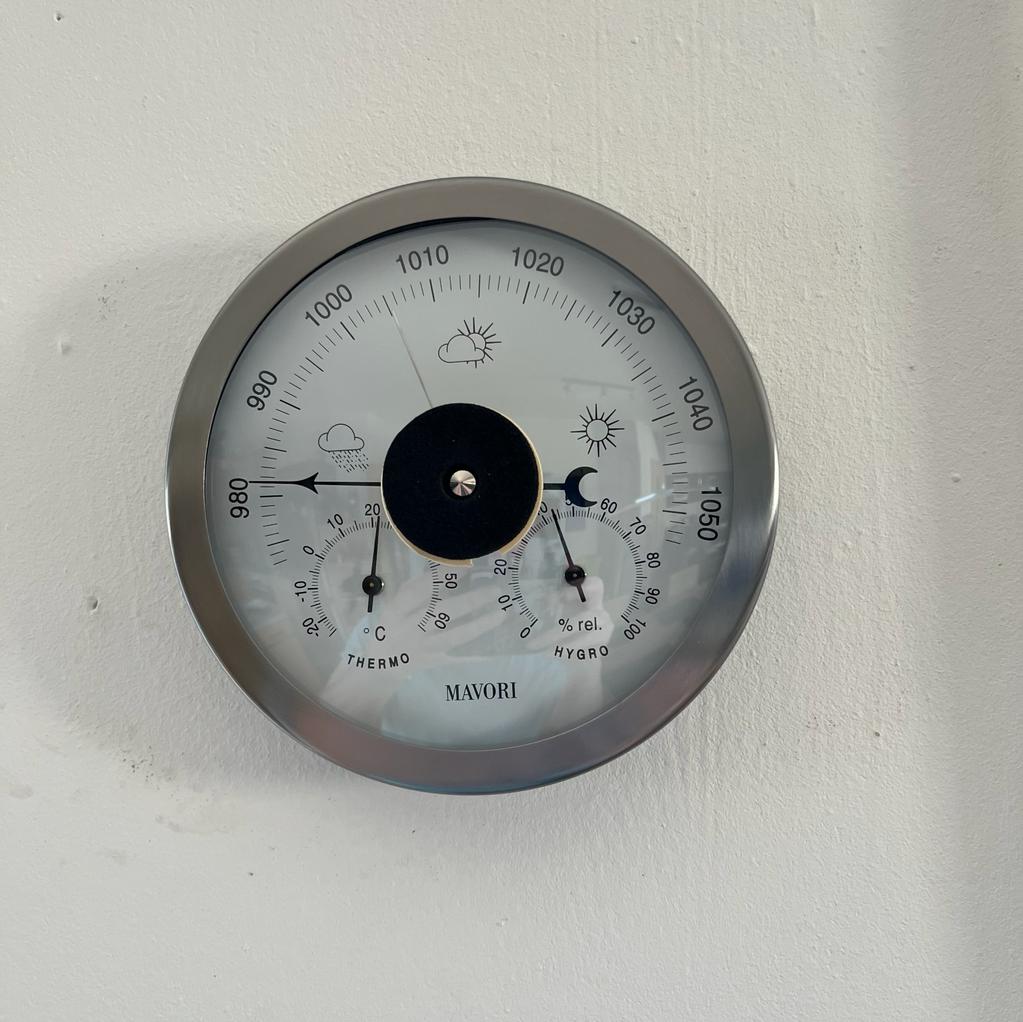 Baromètre Station météo 3-en-1 Cadre en acier inoxydable 14 cm Thermomètre