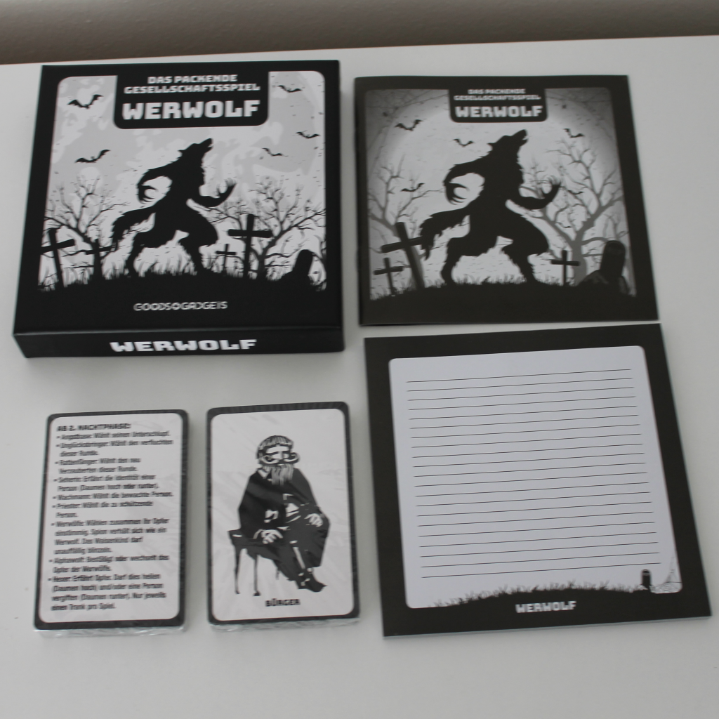 Contents of the packaging of the Werewolf game