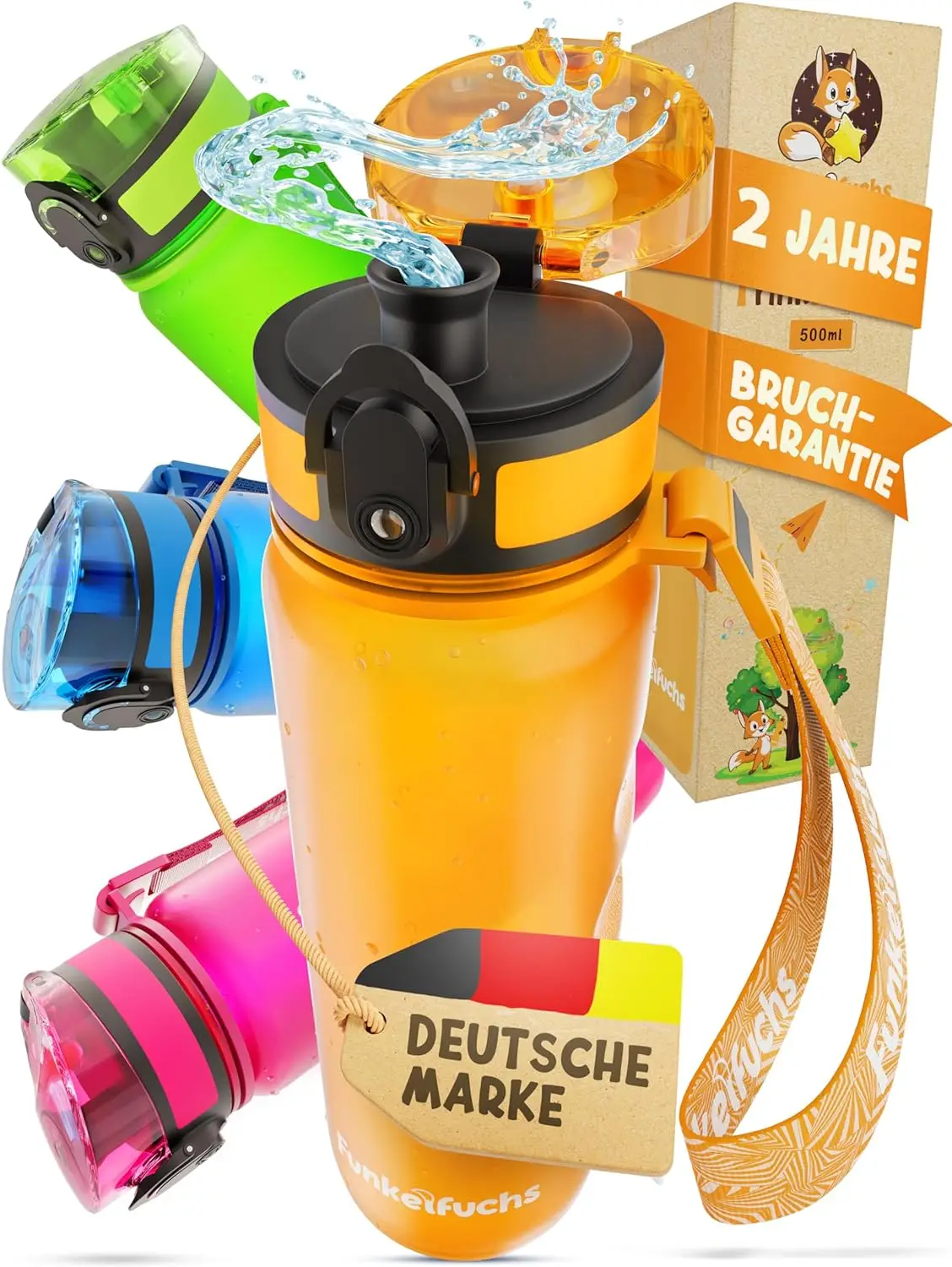 Funkelfuchs Trinkflasche für Kinder 500ml, Tritan