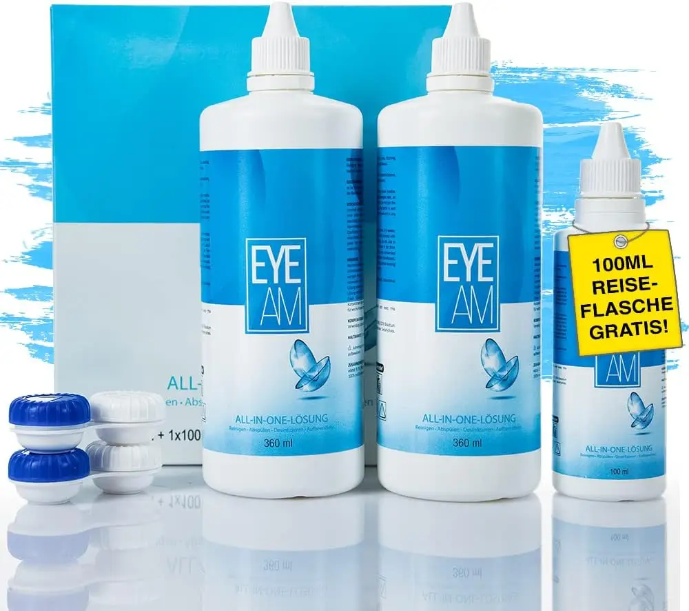 EyeAm Kontaktlinsen Flüssigkeit – 2x360ml + 1x100ml GRATIS (Reise-Set)