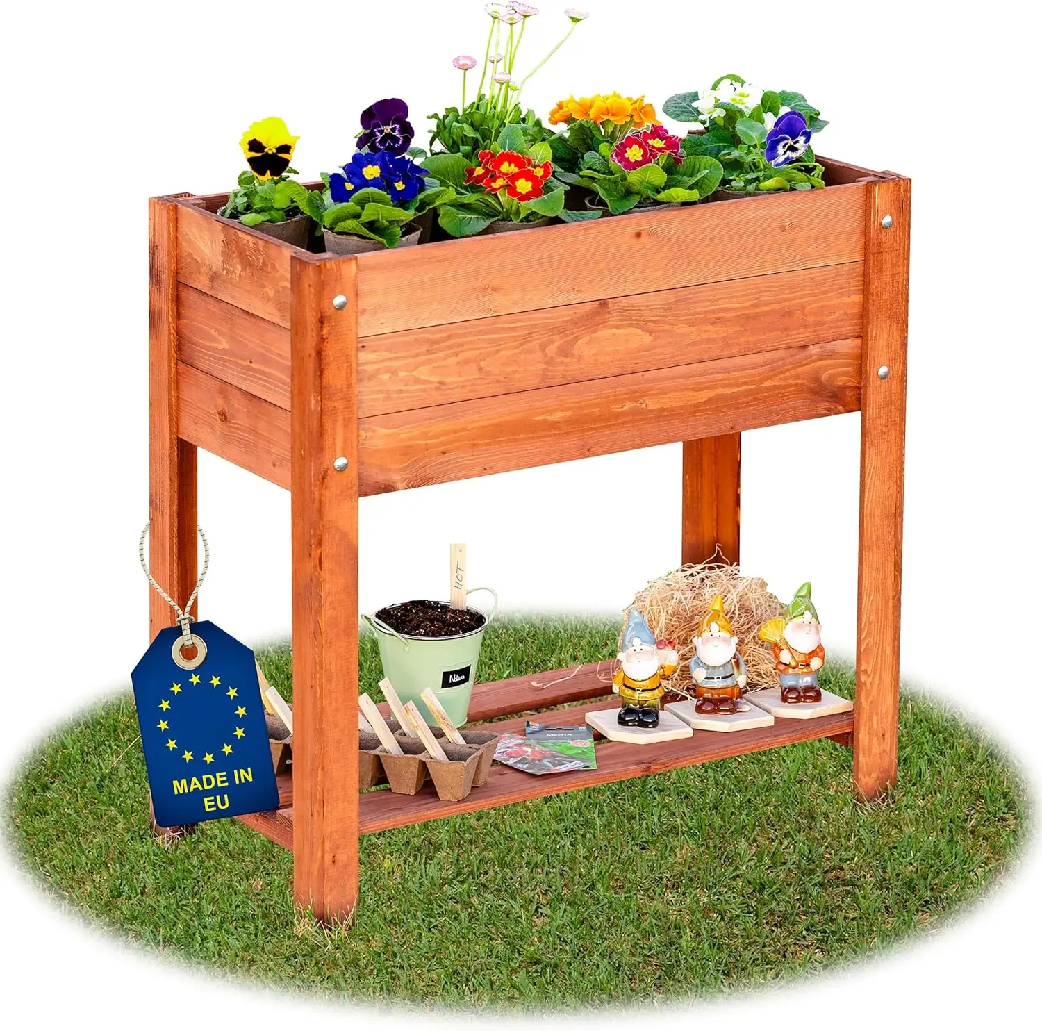 ITA Raised flower bed made from 100 % FSC wood – flower bed with shelf & inner liner